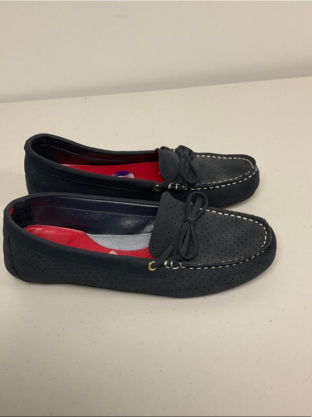 Tommy Hilfiger Black Perforated Bow Driving Loafers